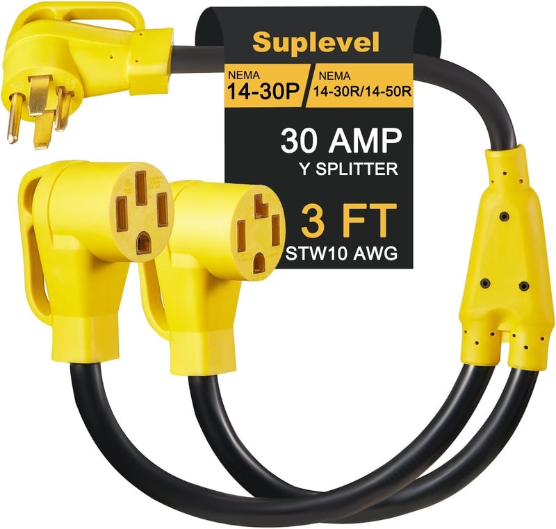 Suplevel 30 Amp Dryer Y Splitter to RV/EV, NEMA 14-30P to 14-50R/14-30R Splitter Power Adapter Cord, Dryer 4-Prong 30 AMP Y Adapter Cable for EV Charging at Dryer Outlet, STW 10 AWG, 3 FT, ETL Listed - Image 1